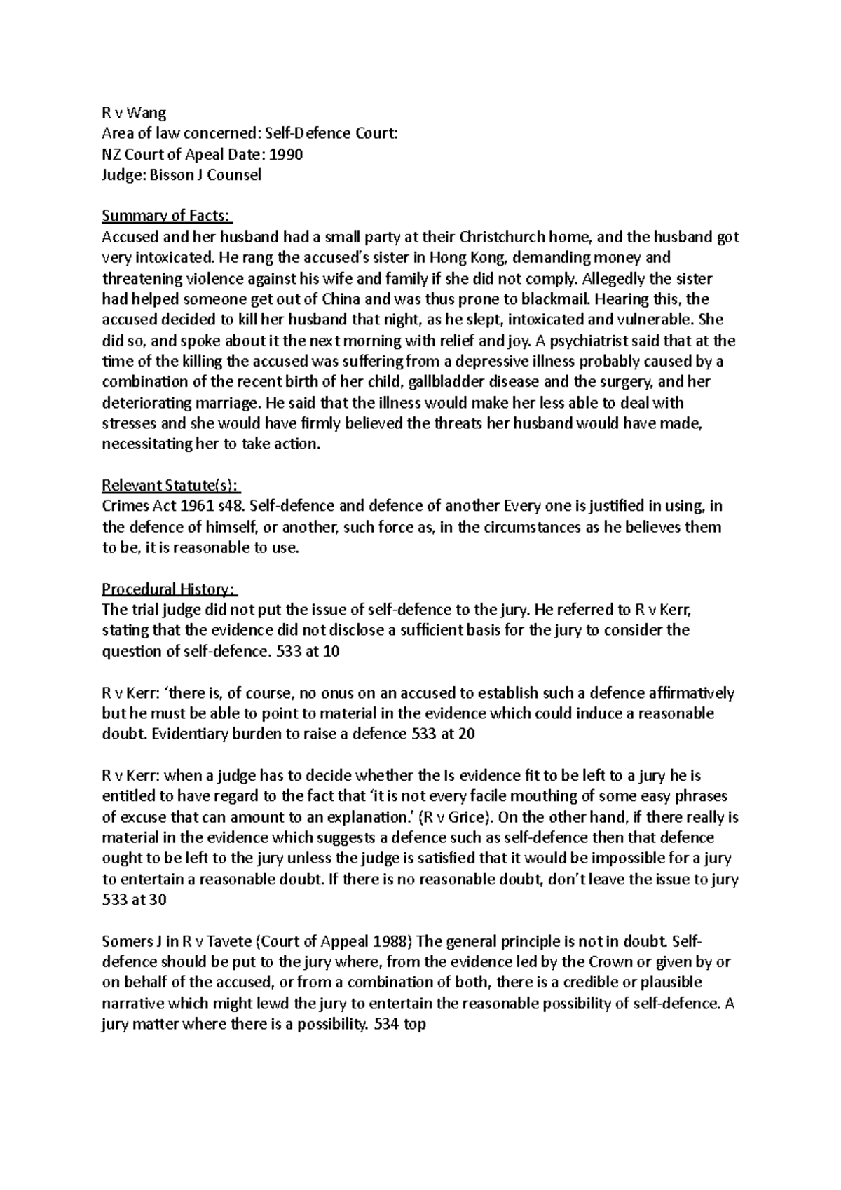 Laws214 R v Wang case brief detailed - R v Wang Area of law concerned ...