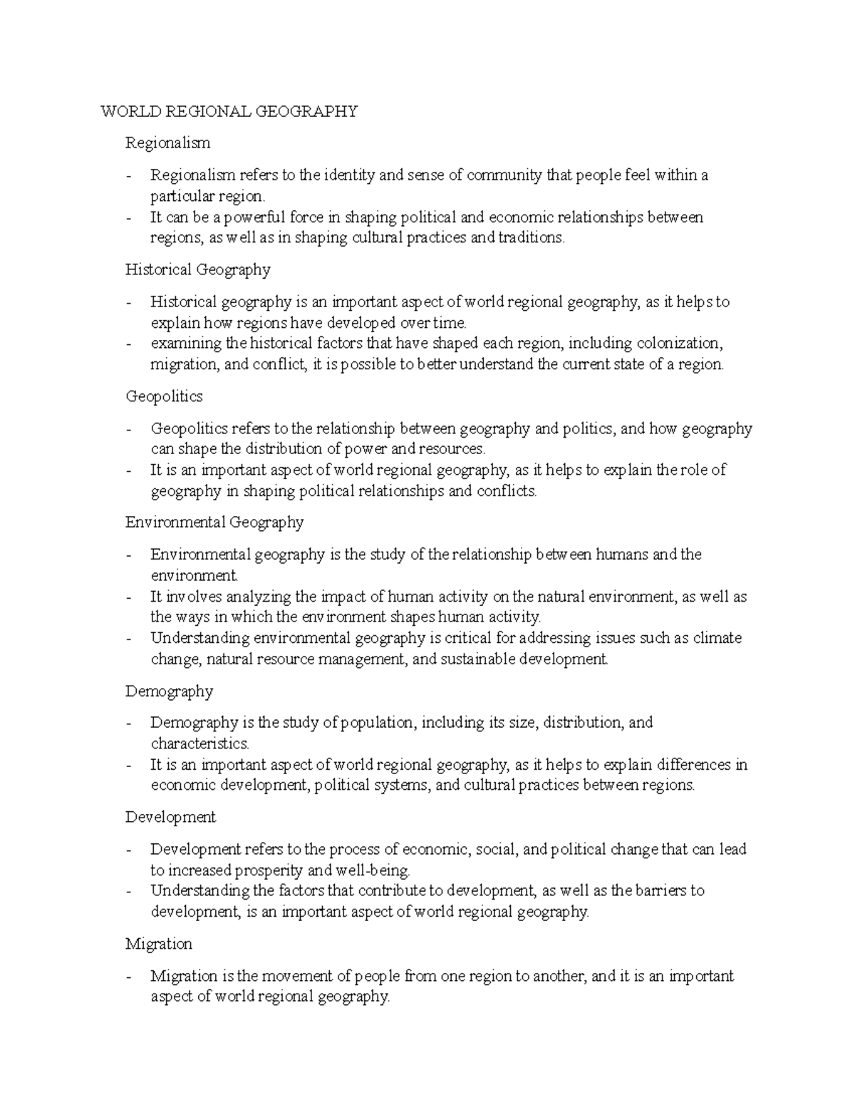 World Regional Geography Notes 2 WORLD REGIONAL GEOGRAPHY Regionalism