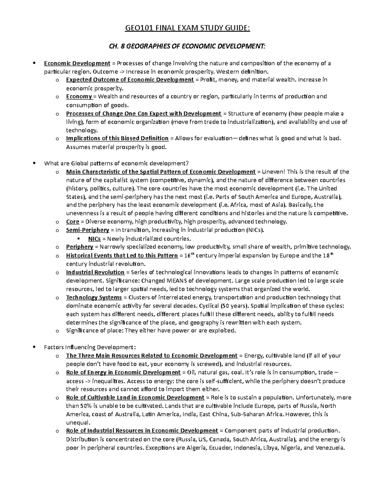 Study Guide for Final Exam - GEO101 FINAL EXAM STUDY GUIDE: CH. 8 ...
