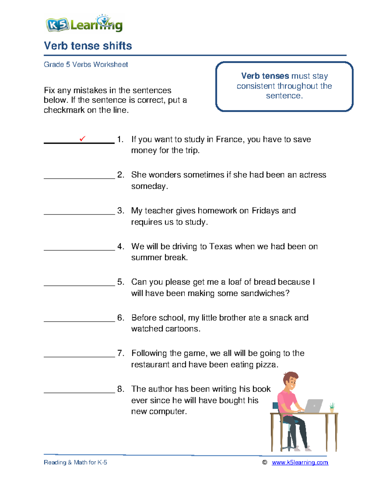 Verb tense shifts worksheet Verb tense shifts Grade 5 Verbs Worksheet