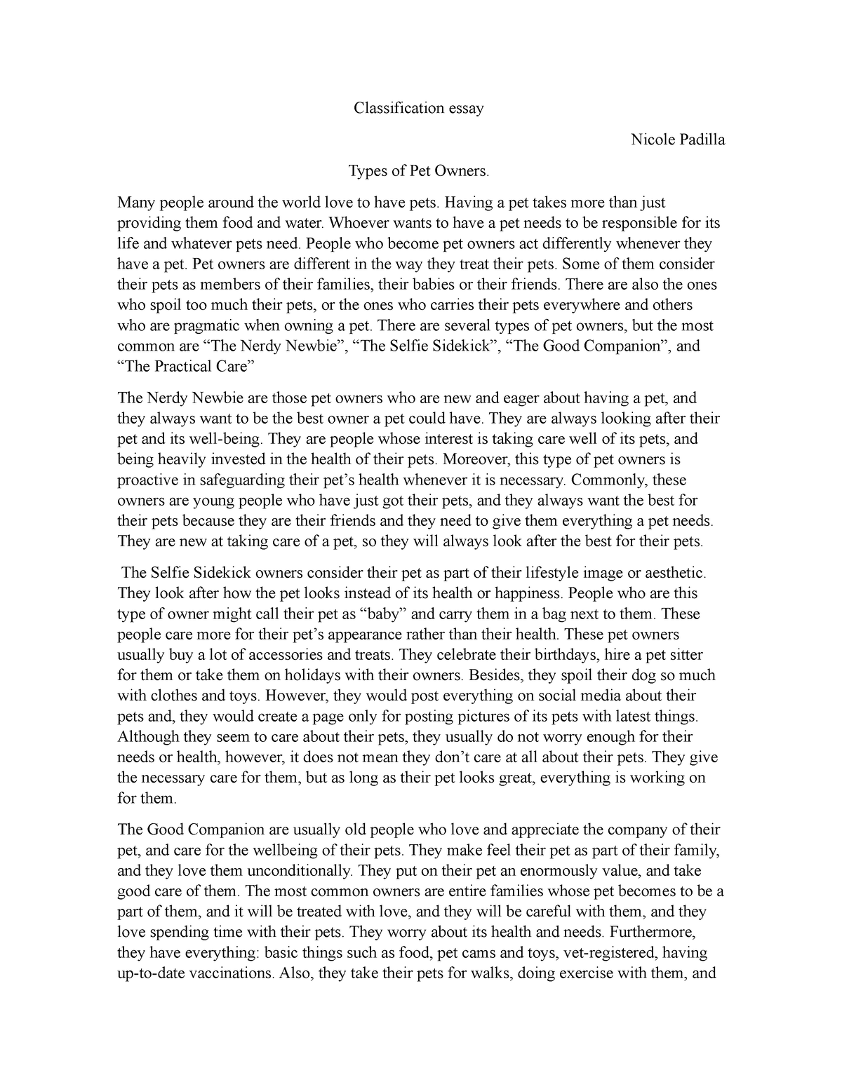 types of pet owners essay