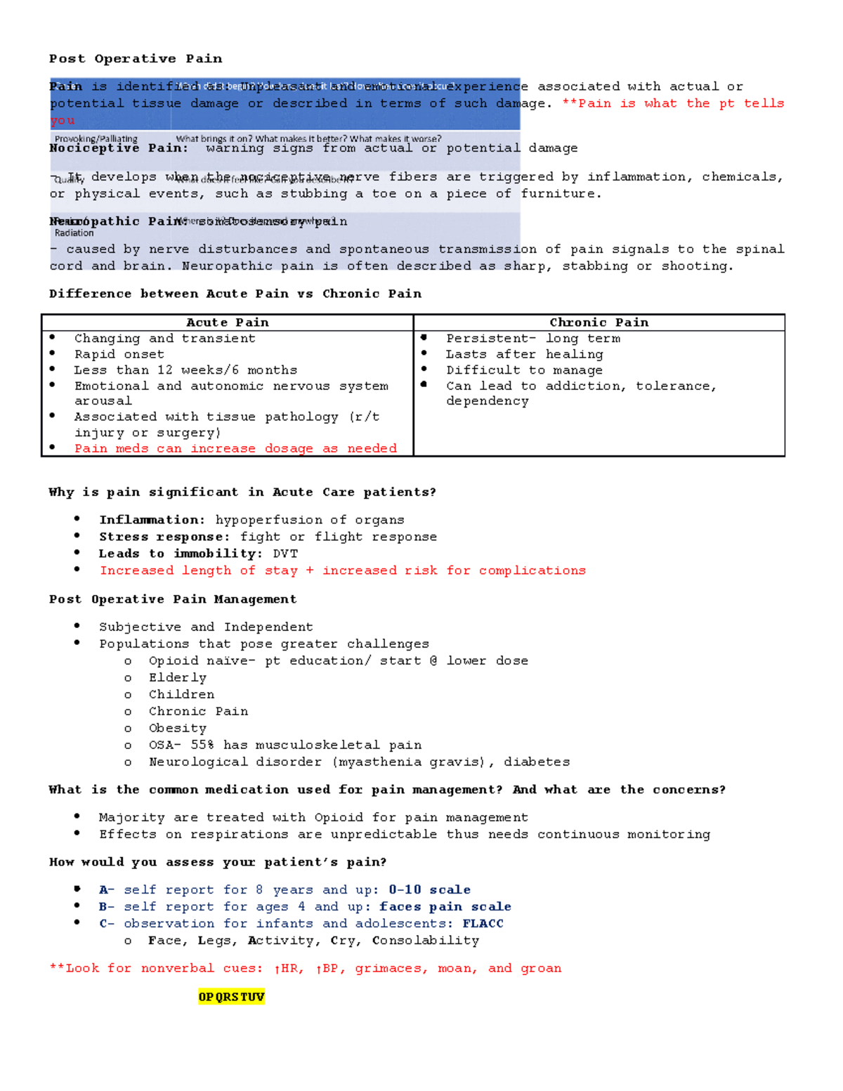 Post-Op Pain Management Notes - Post Operative Pain Pain is identified ...