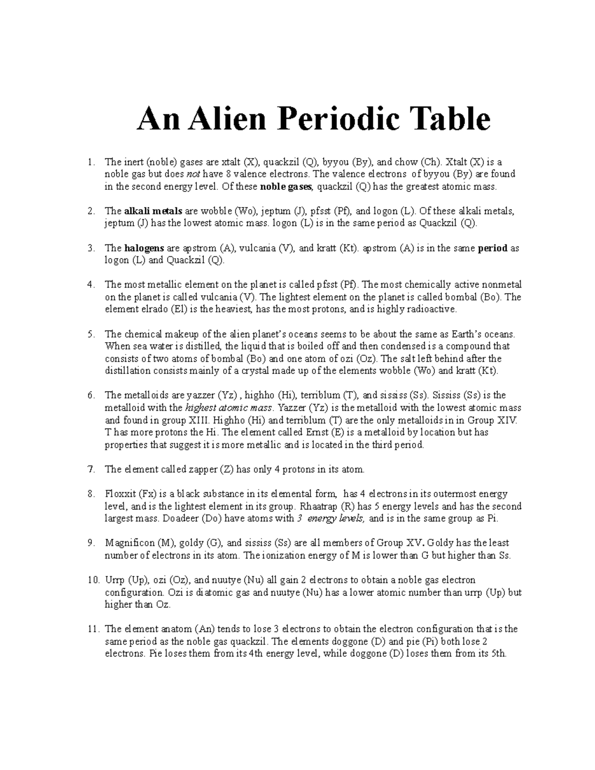 Alien periodic table 2020 - An Alien Periodic Table The inert (noble ...