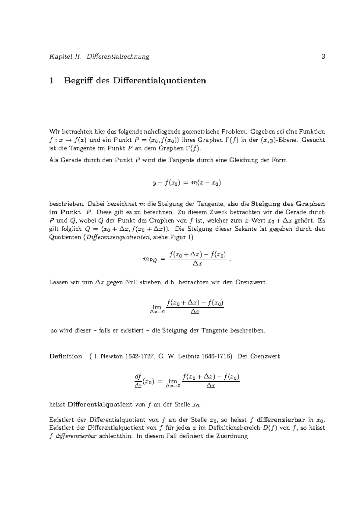 Differential Kapitel II. Differentialrechnung 3 1 Begriff des