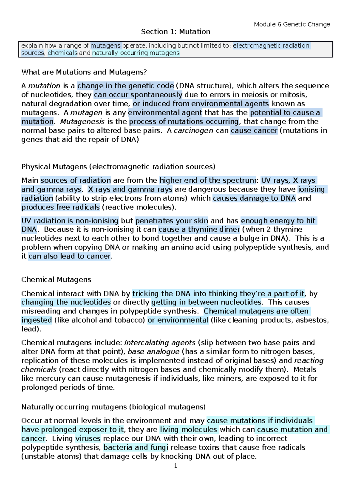 HSC Biology Module 6 - Bio full mod 6 notes HSC - Section 1: Mutation ...