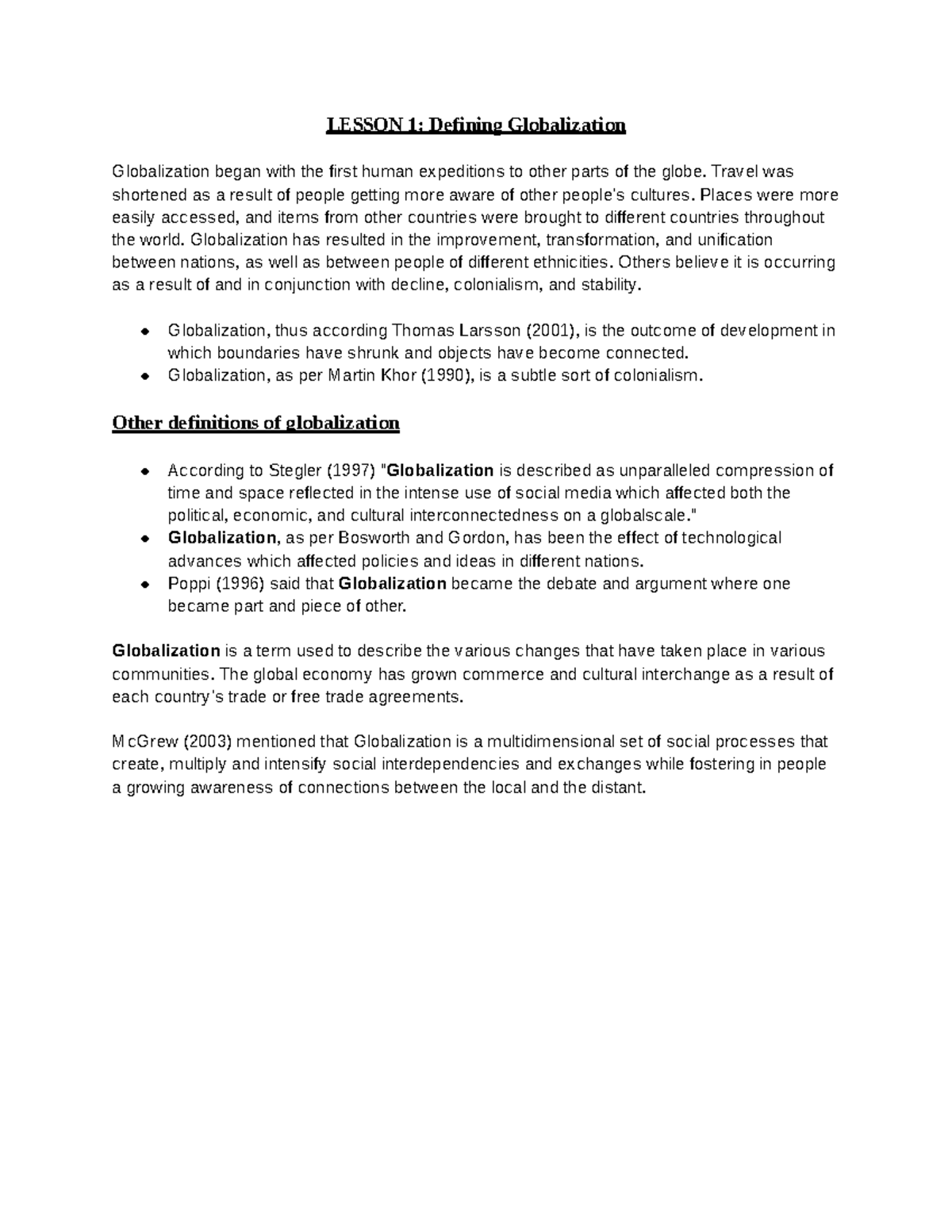Report for Contemporary World - Google Docs - LESSON 1: Defining ...