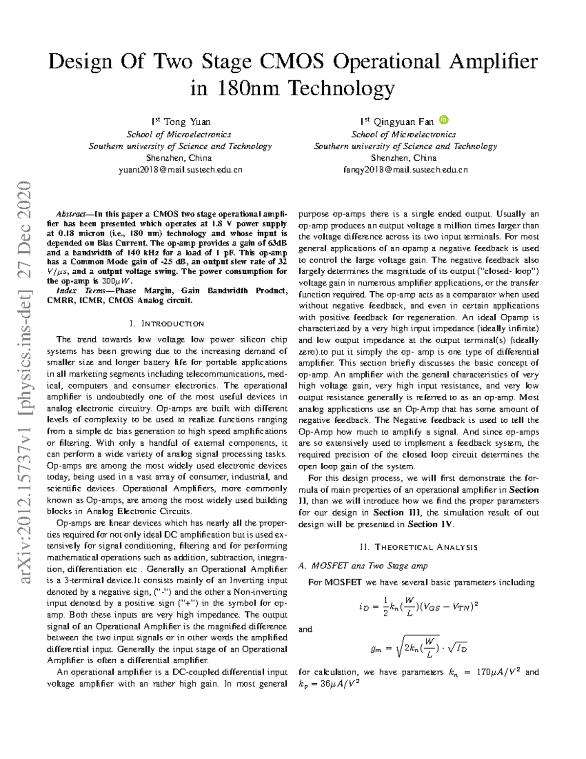 Design Of Two Stage CMOS Operational Amplifier In - Sustech.edu 1 St ...