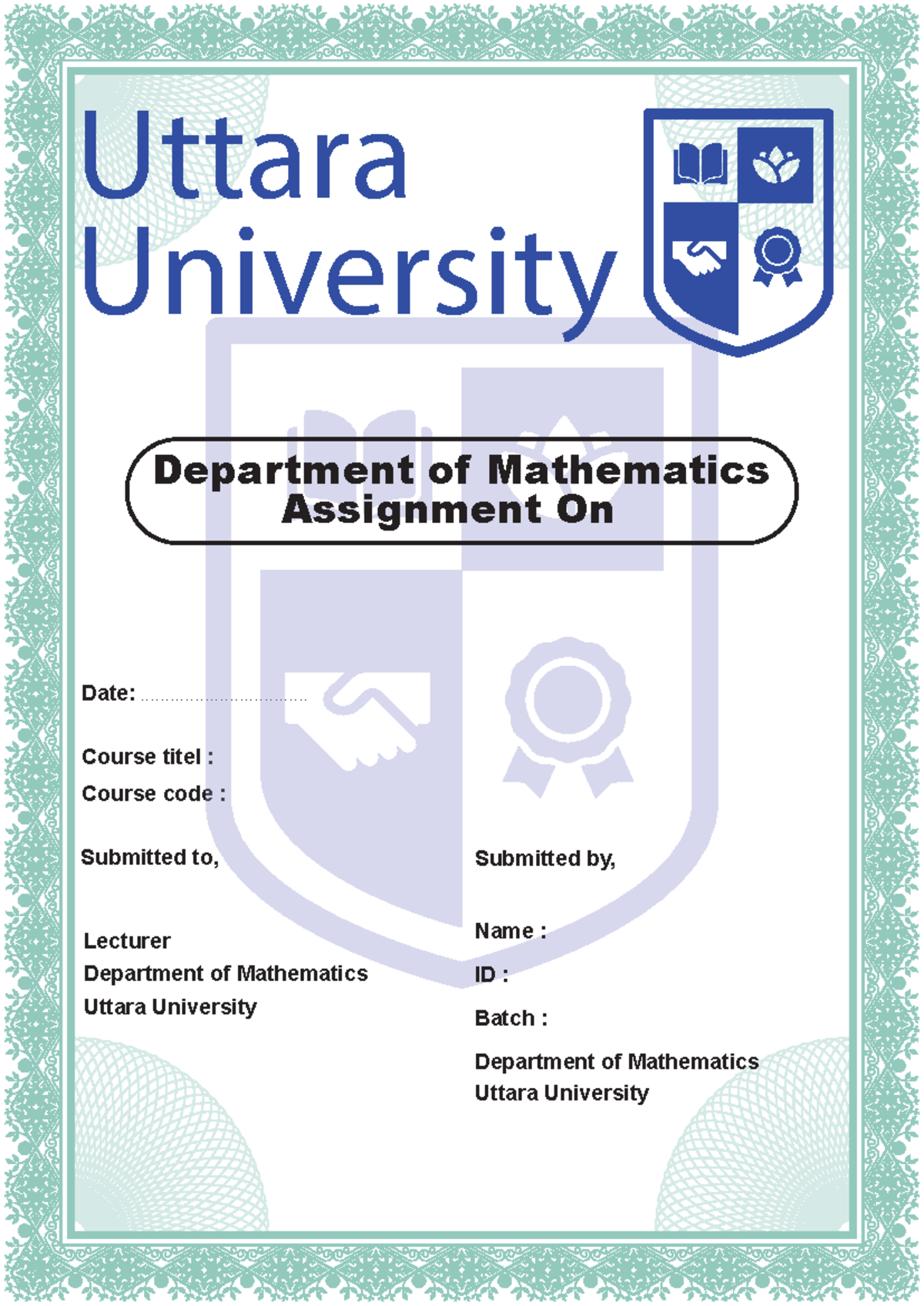 Uttara University Assignment Cover Page ( Lecturer) - MAT - Submitted ...