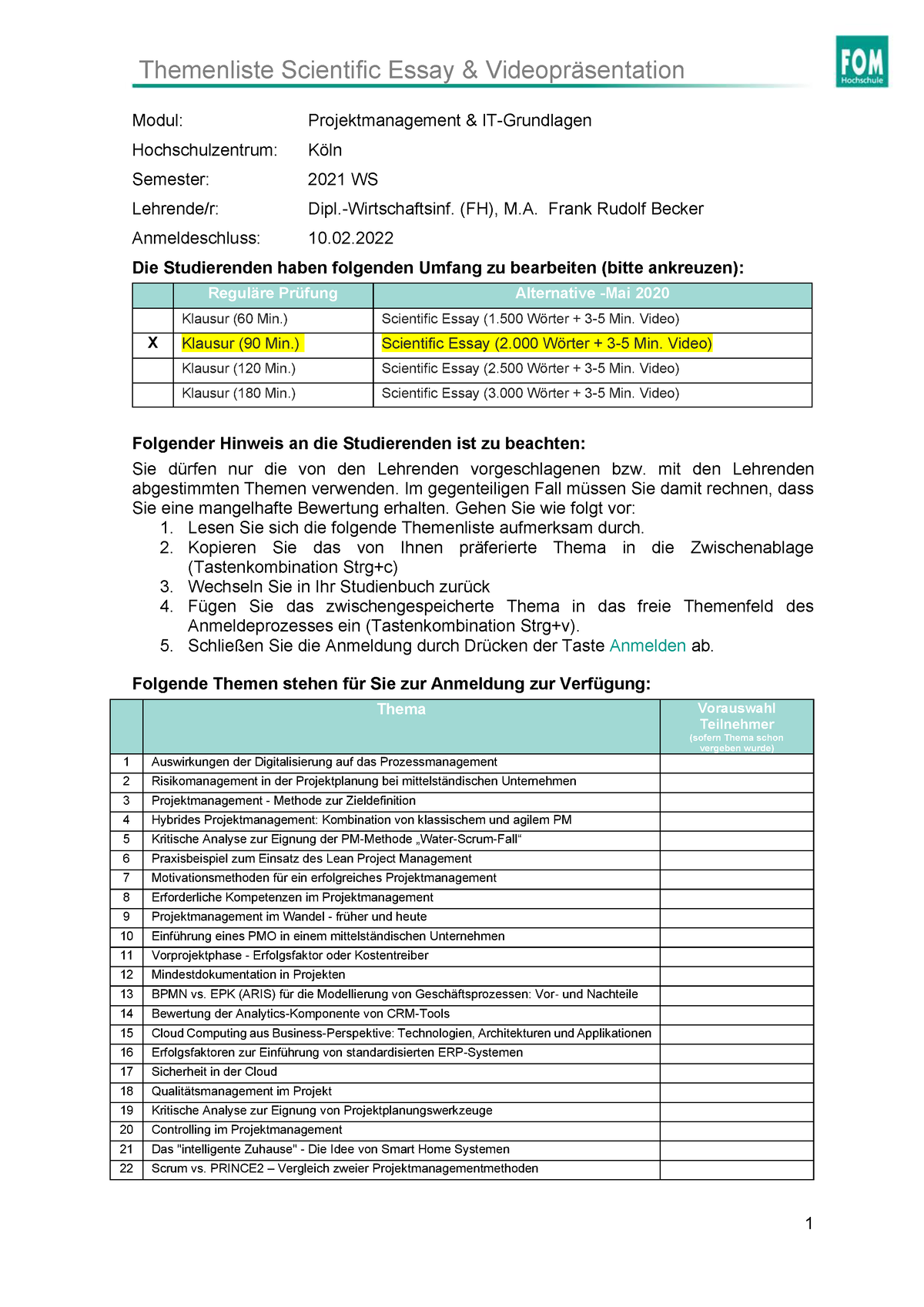 master thesis themen projektmanagement