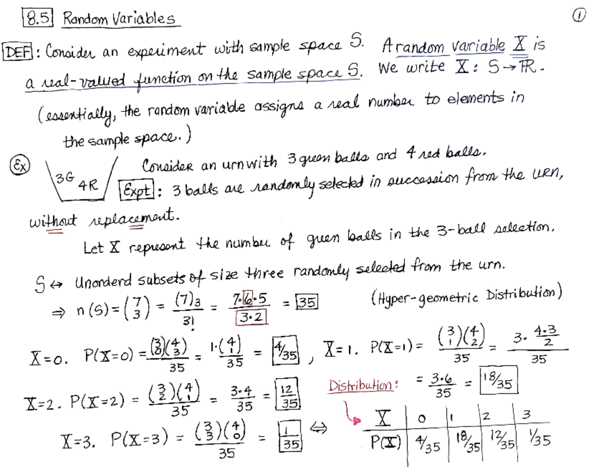 8.5 Lecture Notes - 3 Random Variables DEF:Conoide an expeiment with ...