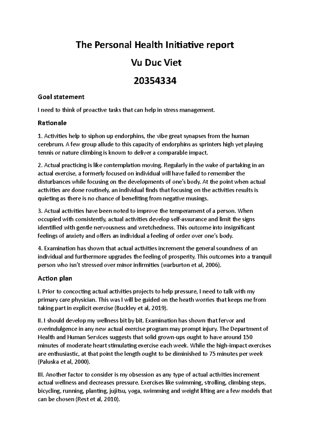 The Personal Health Initiative report - Rationale Activities help to ...