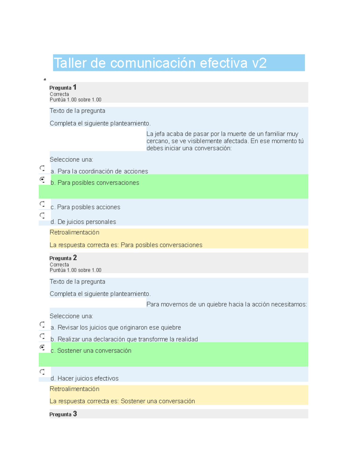 Taller de comunicación efectiva v2 cuestionario - Taller de ...