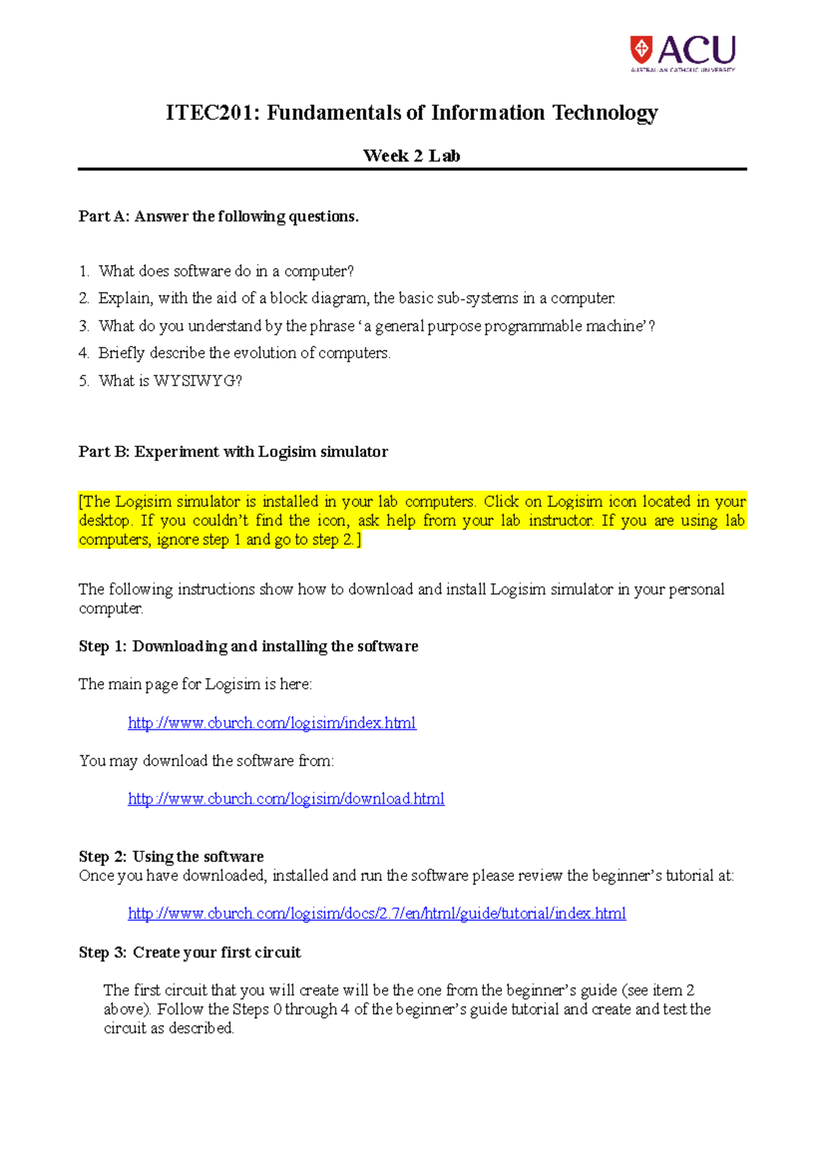 Week 2 Lab 1 - Fundamentals Of Information Technology - ITEC201 ...