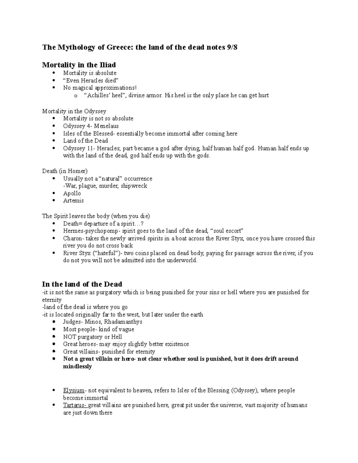 The Mythology of Greece The Land of the Dead The Mythology of