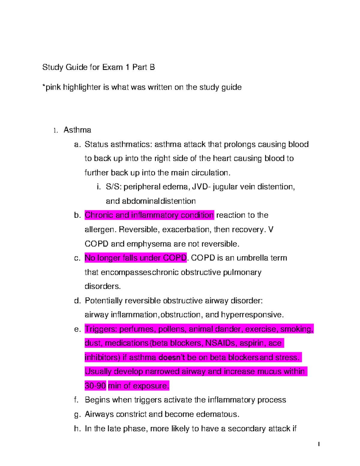 Study Guide For Exam 1 Part B.docx - Study Guide For Exam 1 Part B ...