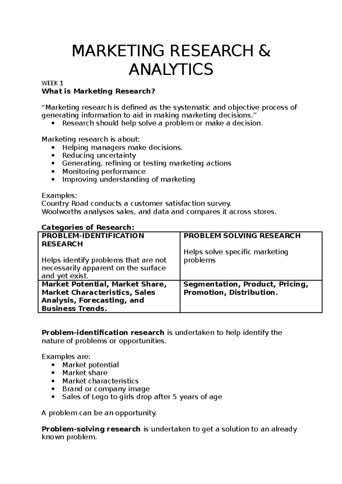 Marketing Research - MARKETING RESEARCH & ANALYTICS WEEK 1 What is ...