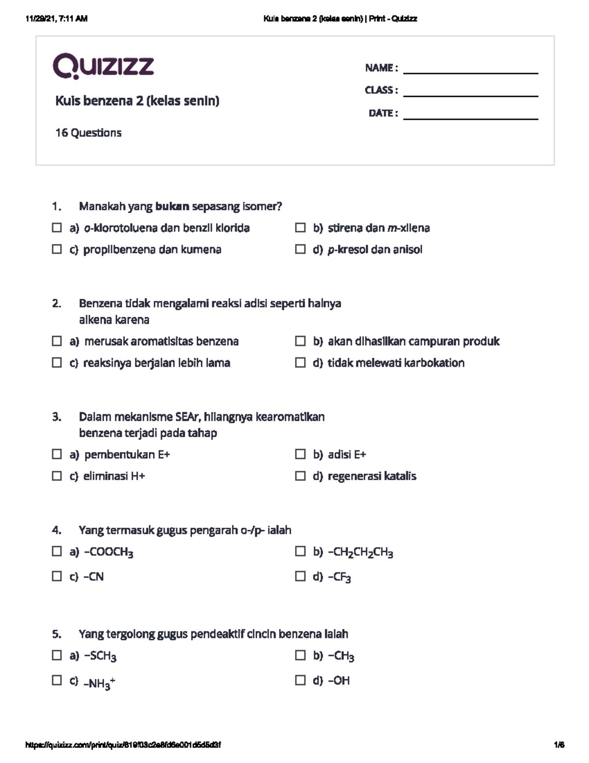 Soal Quiziz 13 - Elektrofilik dan Nukleofilik - Organic Chemistry - Studocu