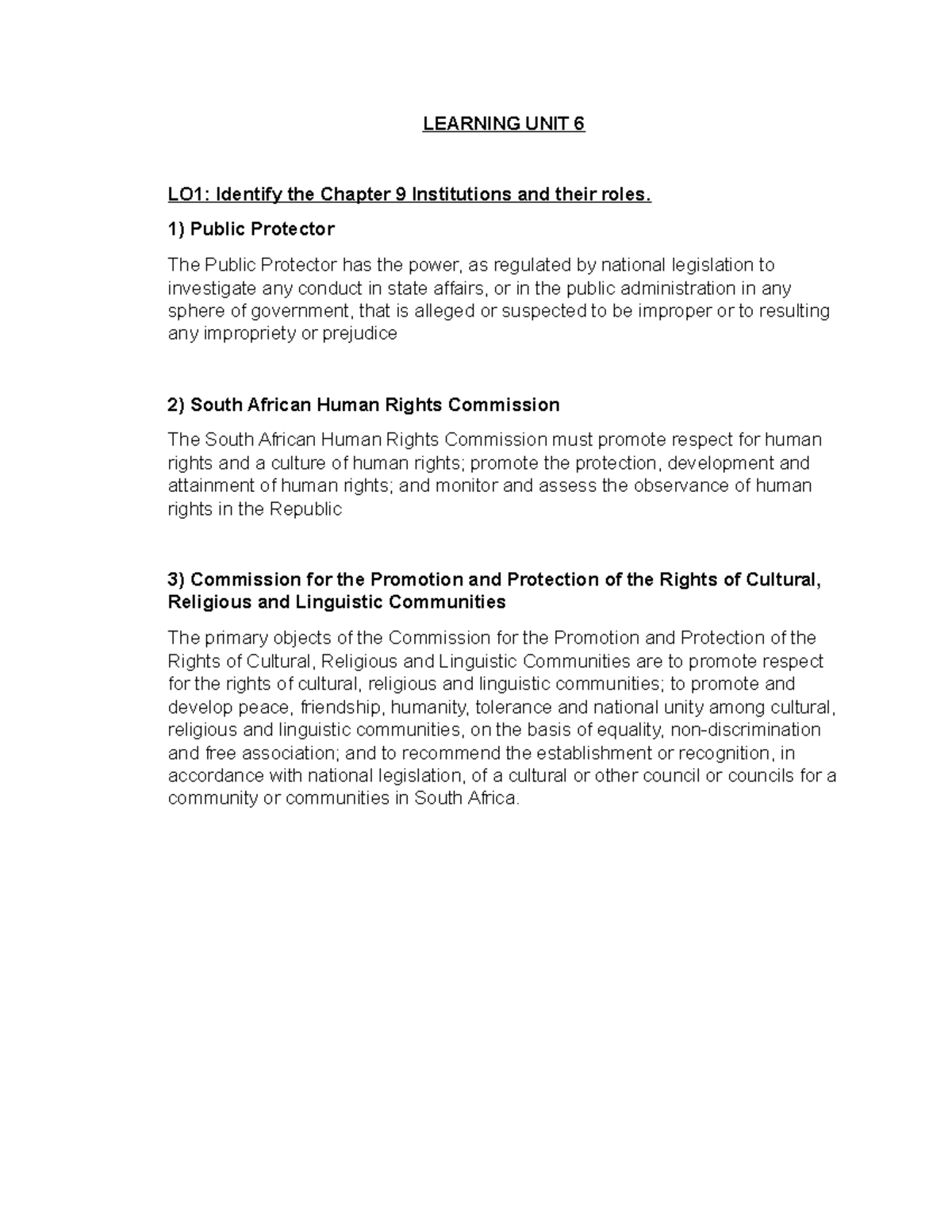 Learning UNIT 6 - notes misc. - LEARNING UNIT 6 LO1: Identify the ...