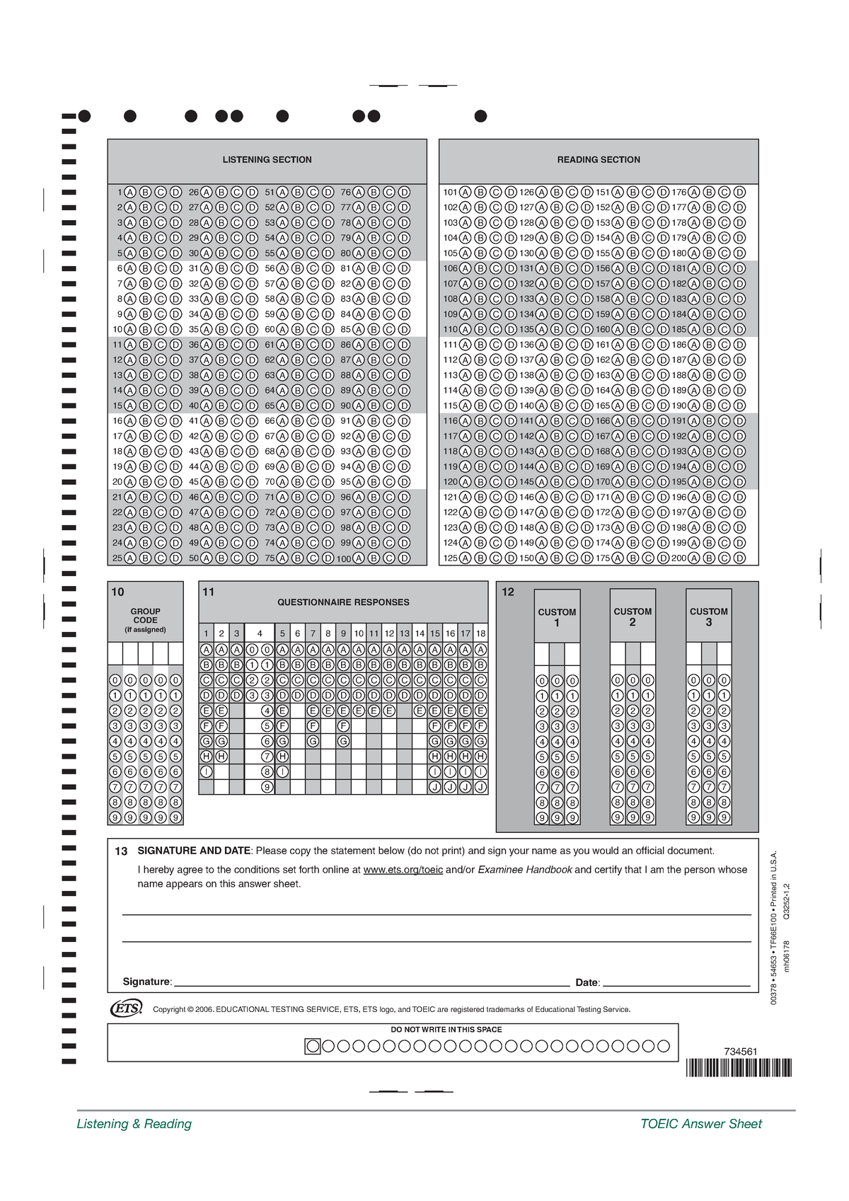 Toeic answer sheet - Listening & Reading 0 1 2 3 4 5 6 7 8 9 0 1 2 3 4 ...