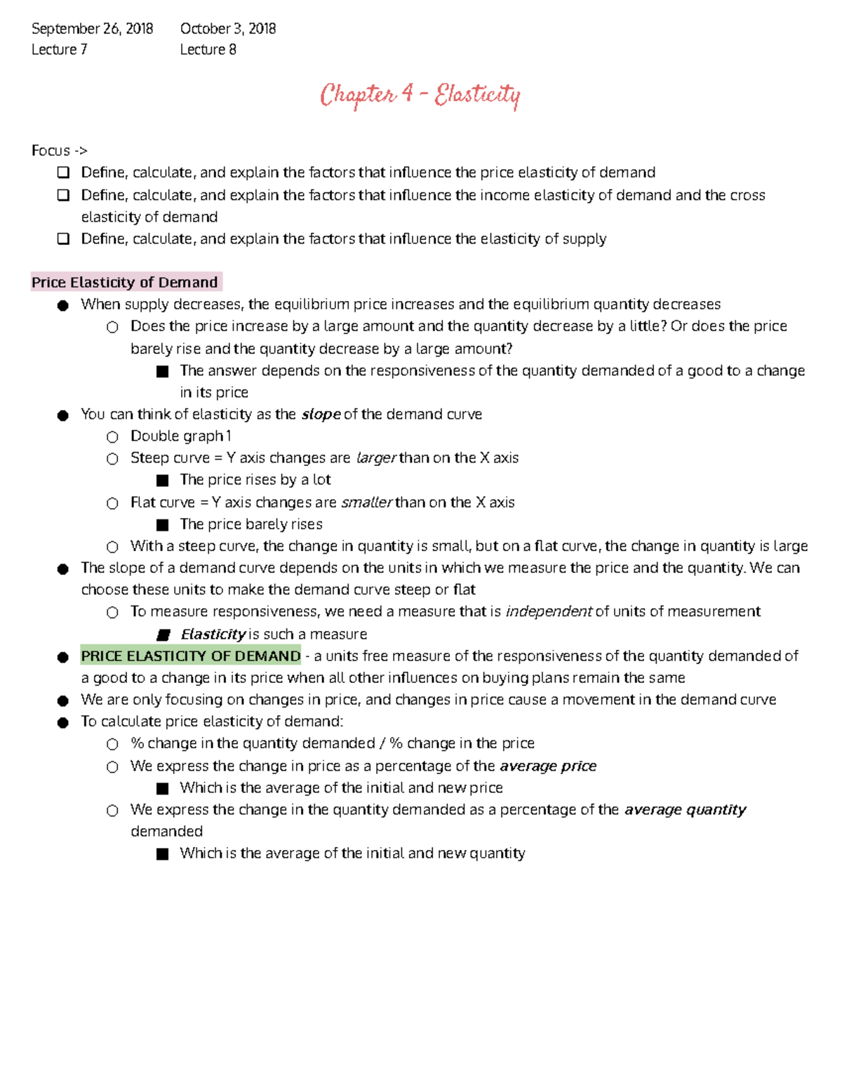 ECON1102 - Chapter 4 (Lecture Notes) - September 26, 2018 October 3 ...