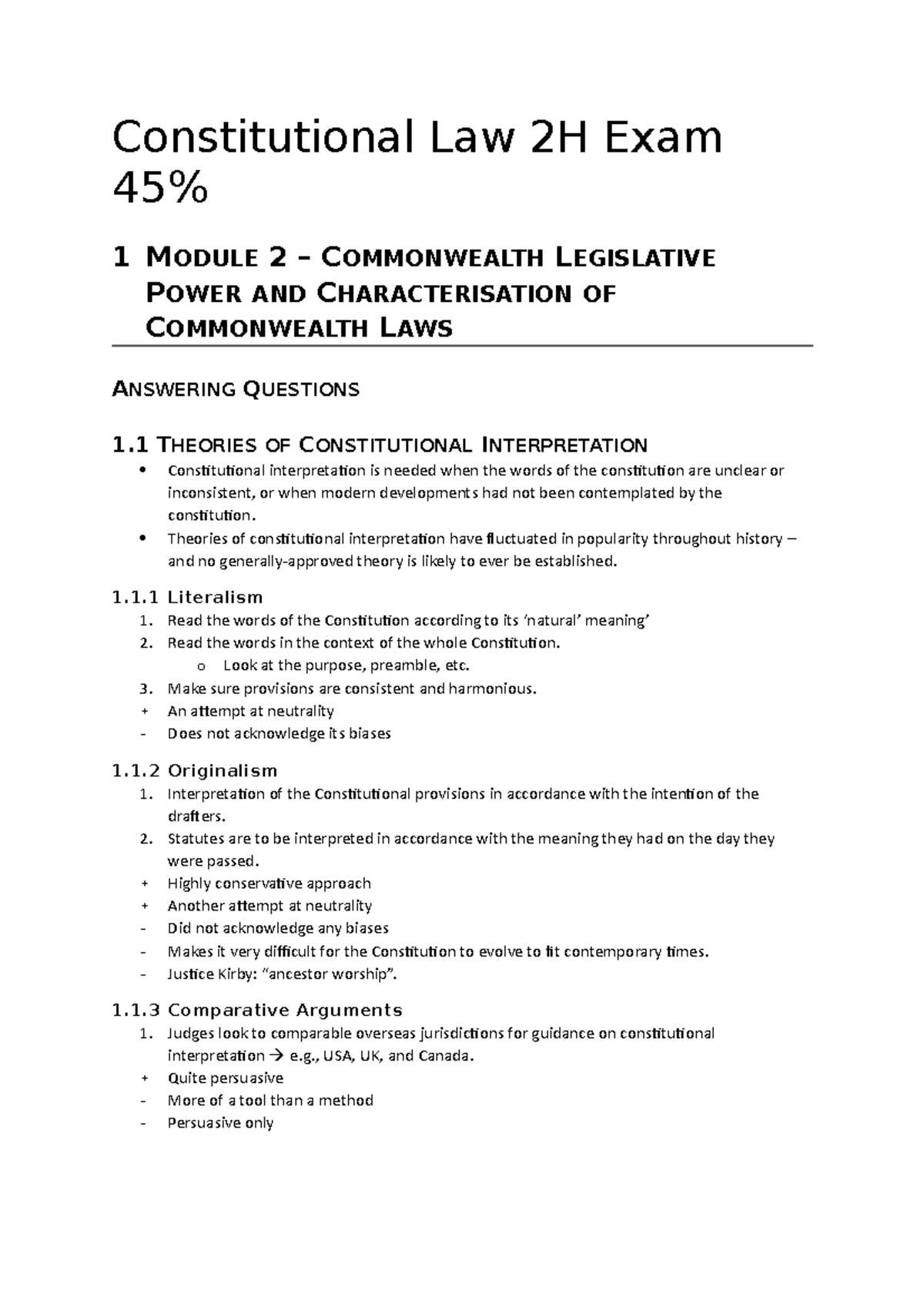 Constitutional Law 2H Exam 45 - Theories of constitutional ...