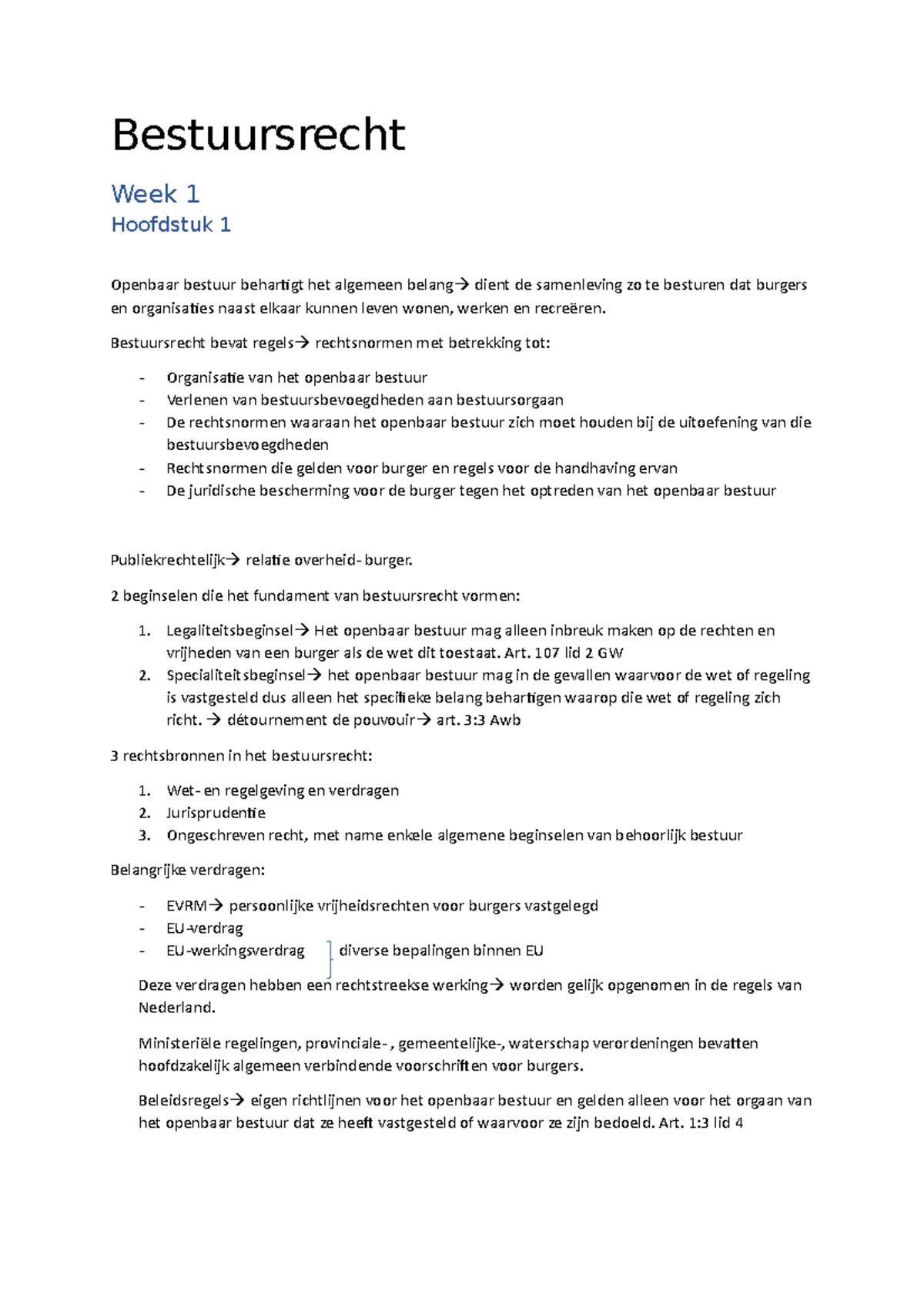 Bestuursrecht Samenvatting - Bestuursrecht Week 1 Hoofdstuk 1 Openbaar ...