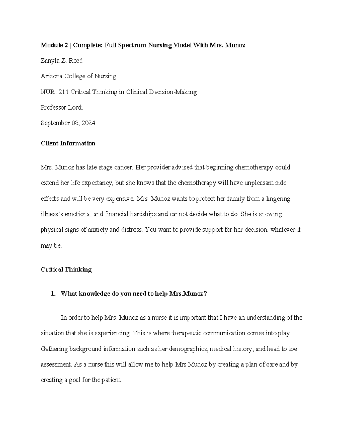 Module 2 - Class - Module 2 | Complete: Full Spectrum Nursing Model ...
