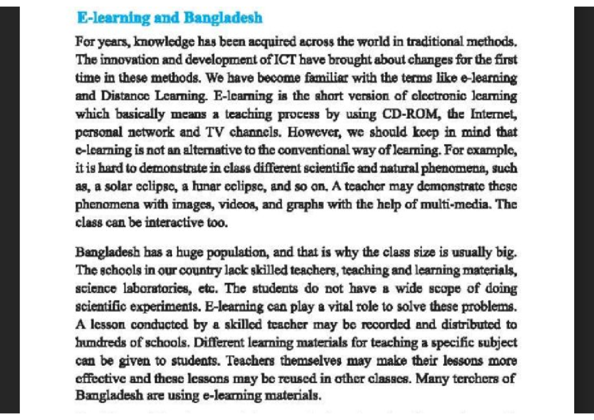 E-learning and Bangladesh - Computer and Information systems - Studocu