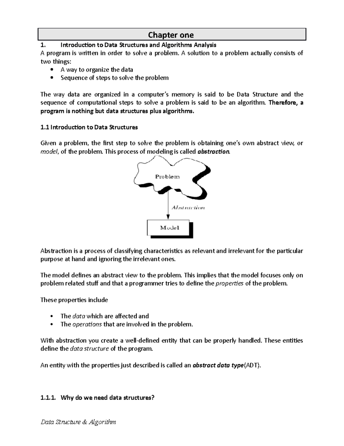 Chapter 1 - Chapter One Introduction To Data Structures And Algorithms ...