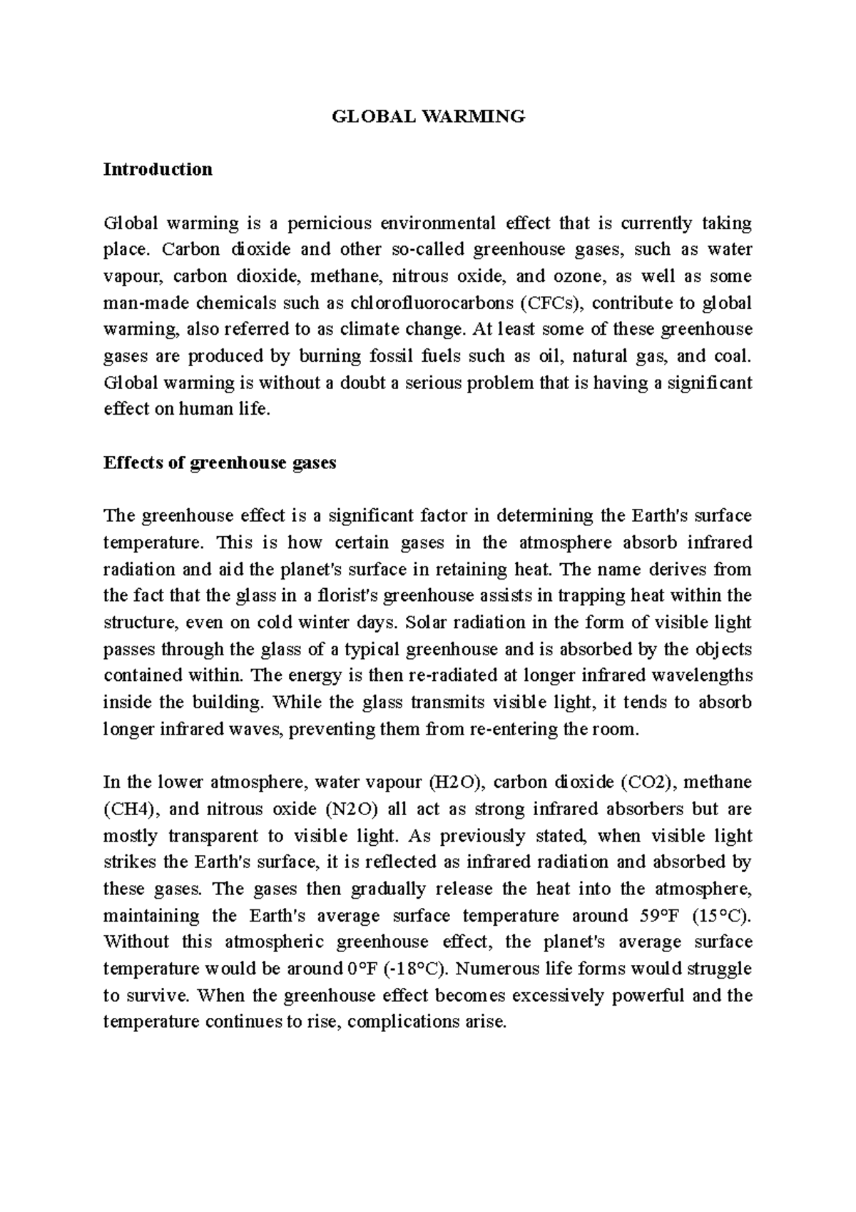 global warming assignment introduction