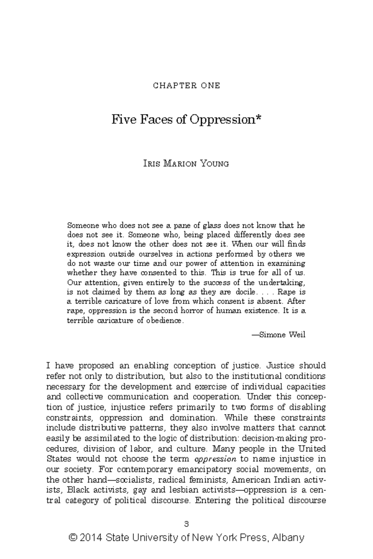 Chapter Fives Faces of Opression - C H A P T E R O N E Five Faces of ...