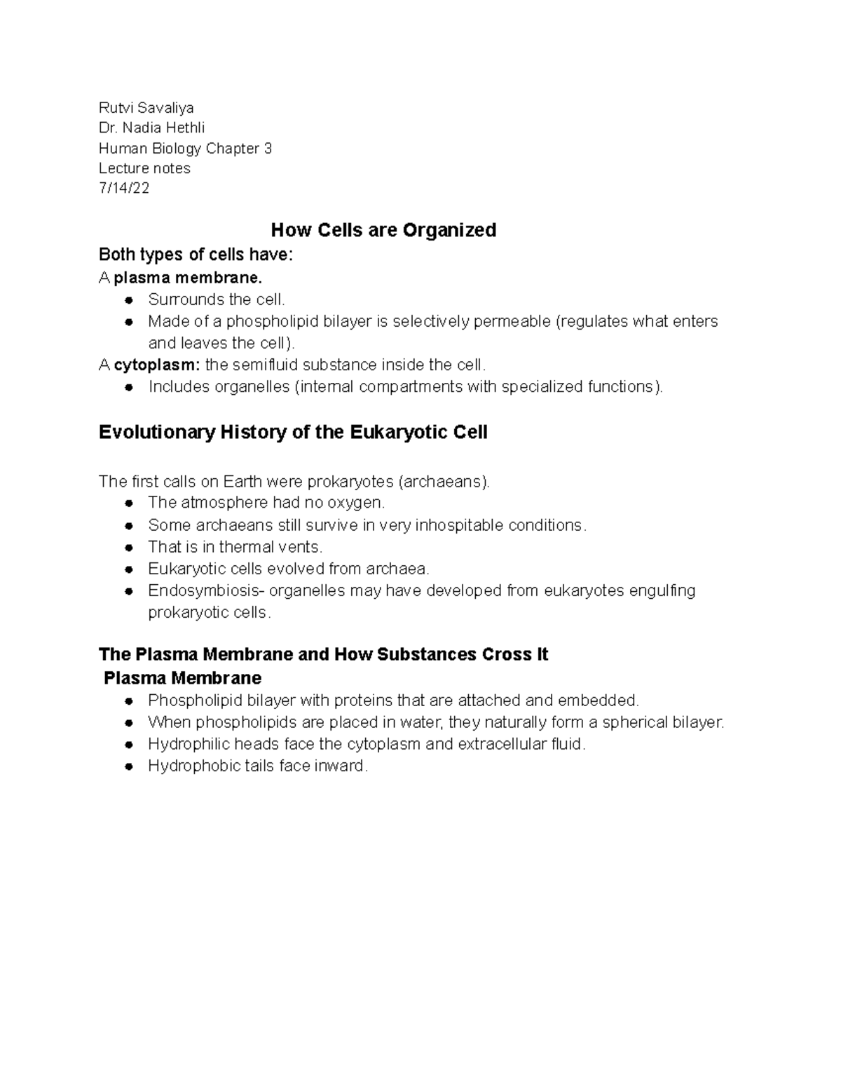 Human Biology Chapter 3 Cells Part 2 - Rutvi Savaliya Dr. Nadia Hethli ...