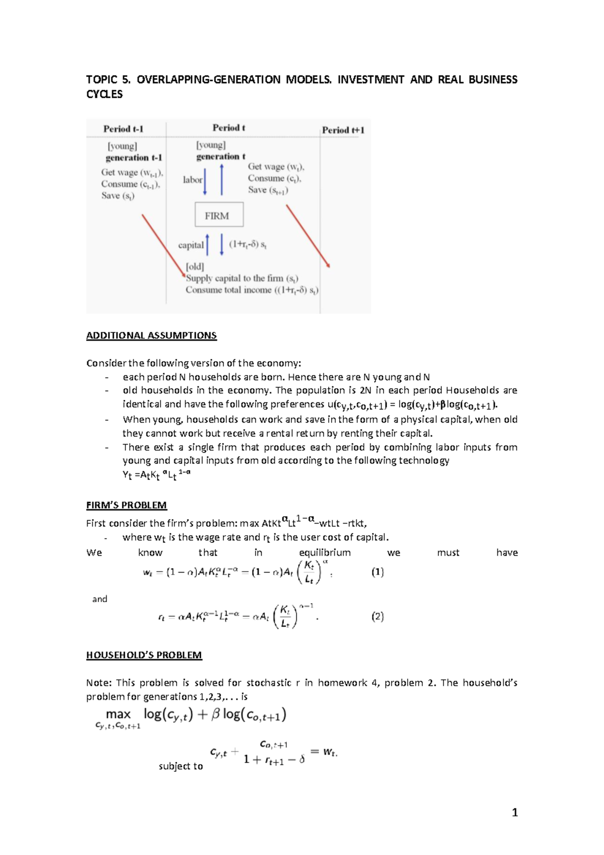 Topic 5. Overlapping- Generation Models. Investment AND REAL Business ...