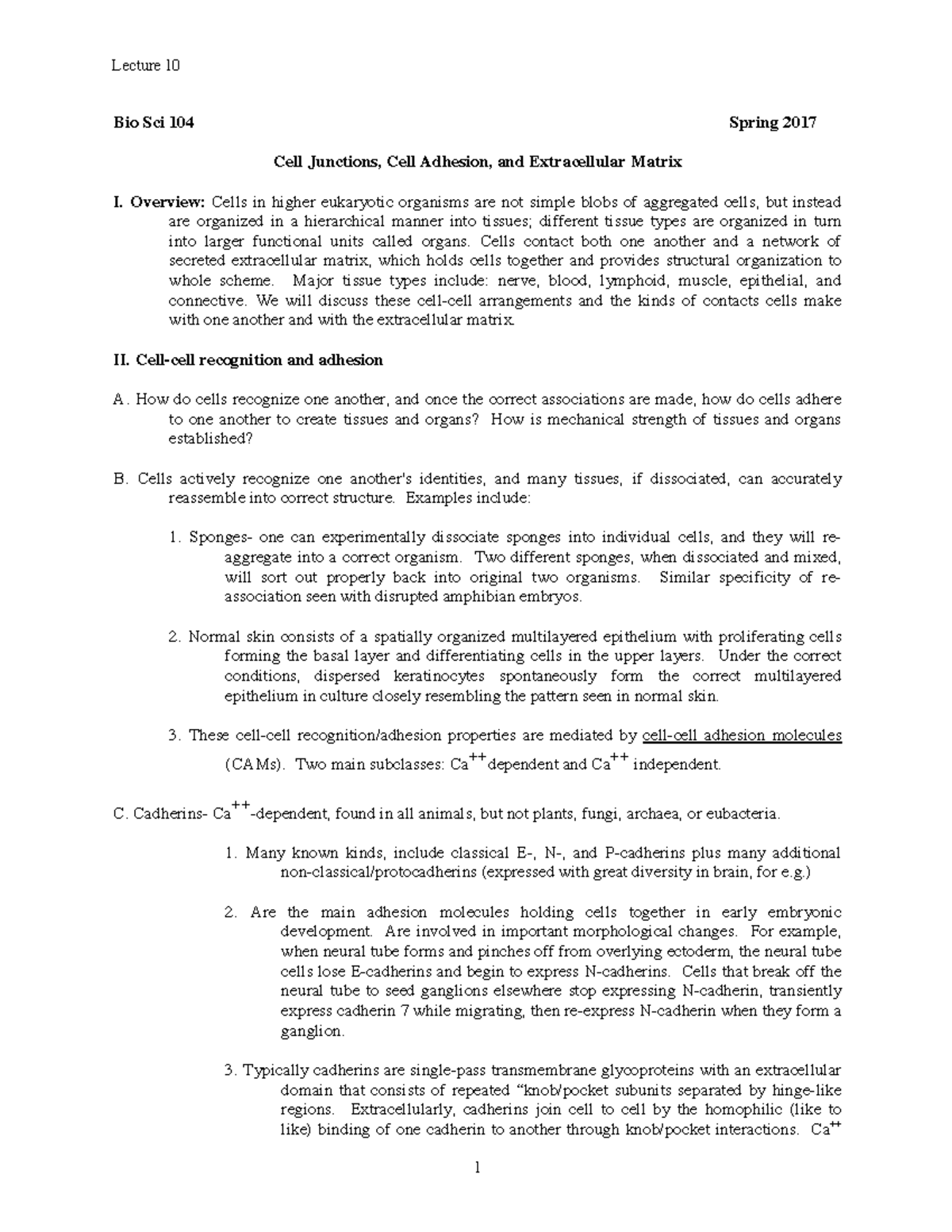 Lecture+10-2017 - Lecture notes 10 - Bio Sci 104 Spring 201 7 Cell ...