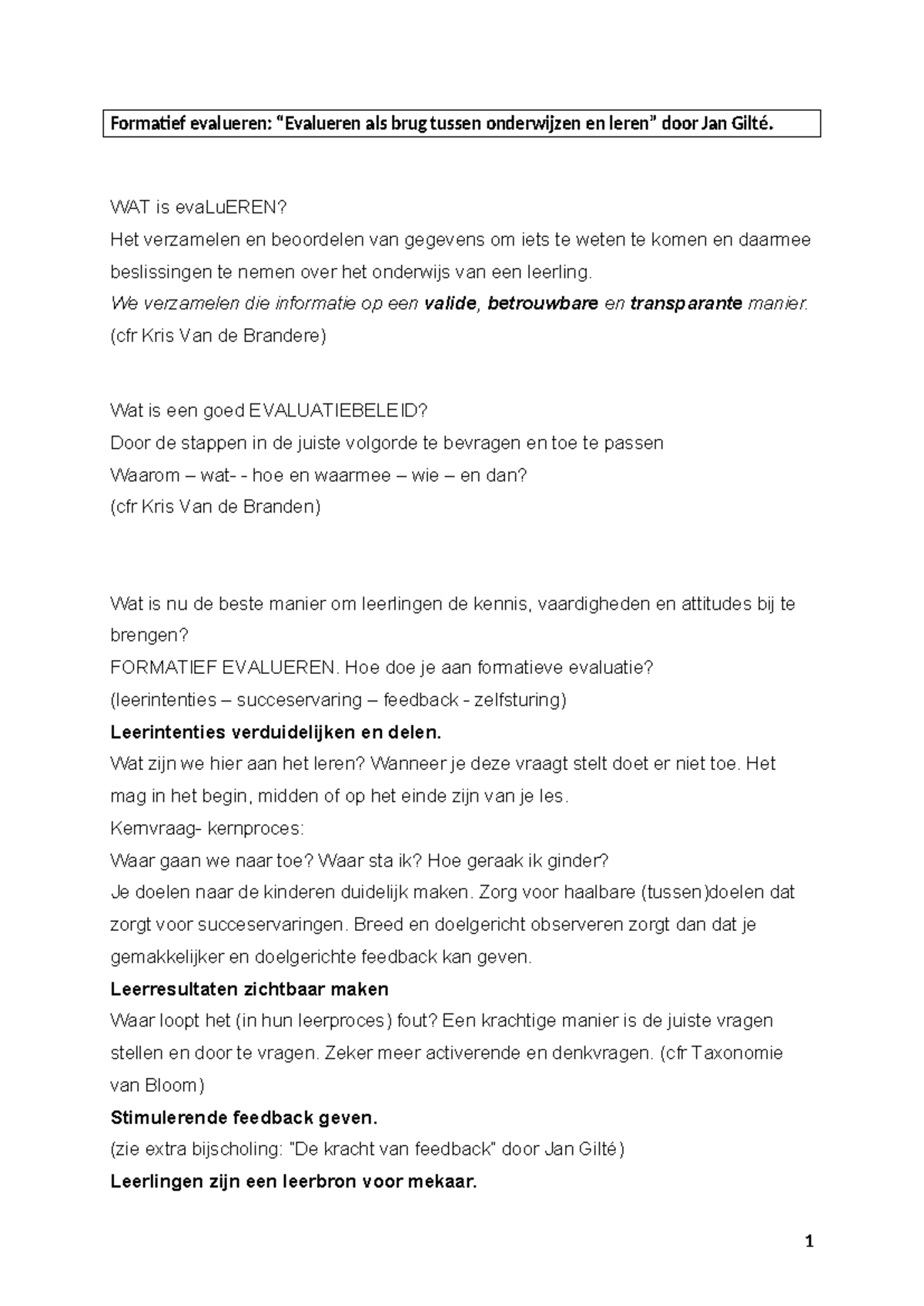 Samenvatting Formatief Evalueren En De Kracht Van Feedback - Formatief ...