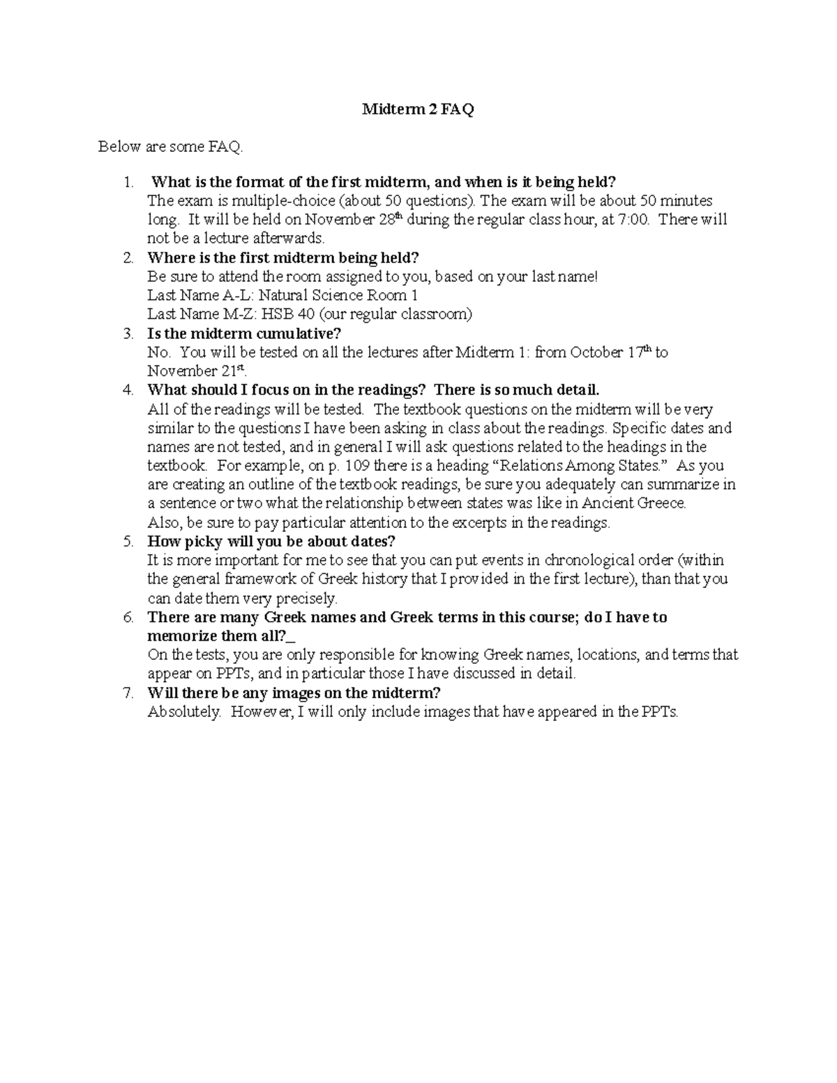 Classics 1000 Midterm Two FAQ - Midterm 2 FAQ Below Are Some FAQ. What ...