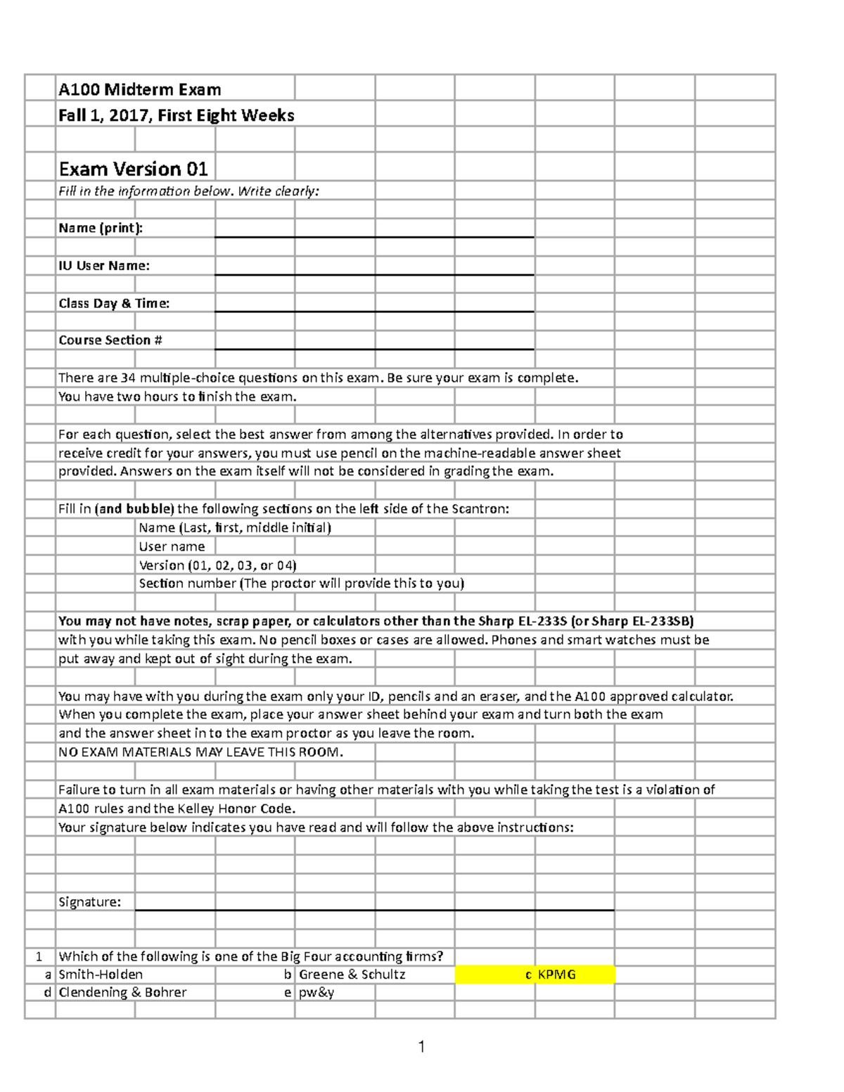 Practice Midterm, Fall 1, 2017 , with answers - A100 Midterm Exam Fall ...