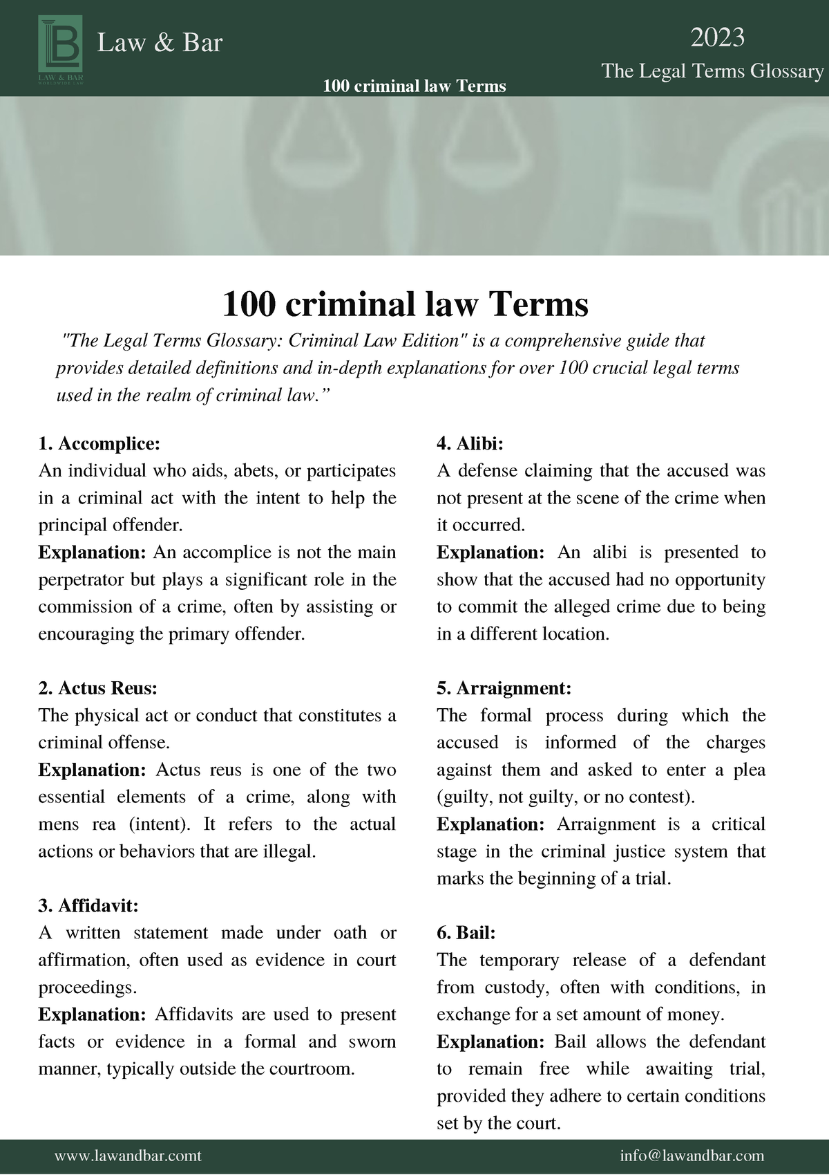 Criminal Law Terms - The Legal Terms Glossary "The Legal Terms Glossary ...