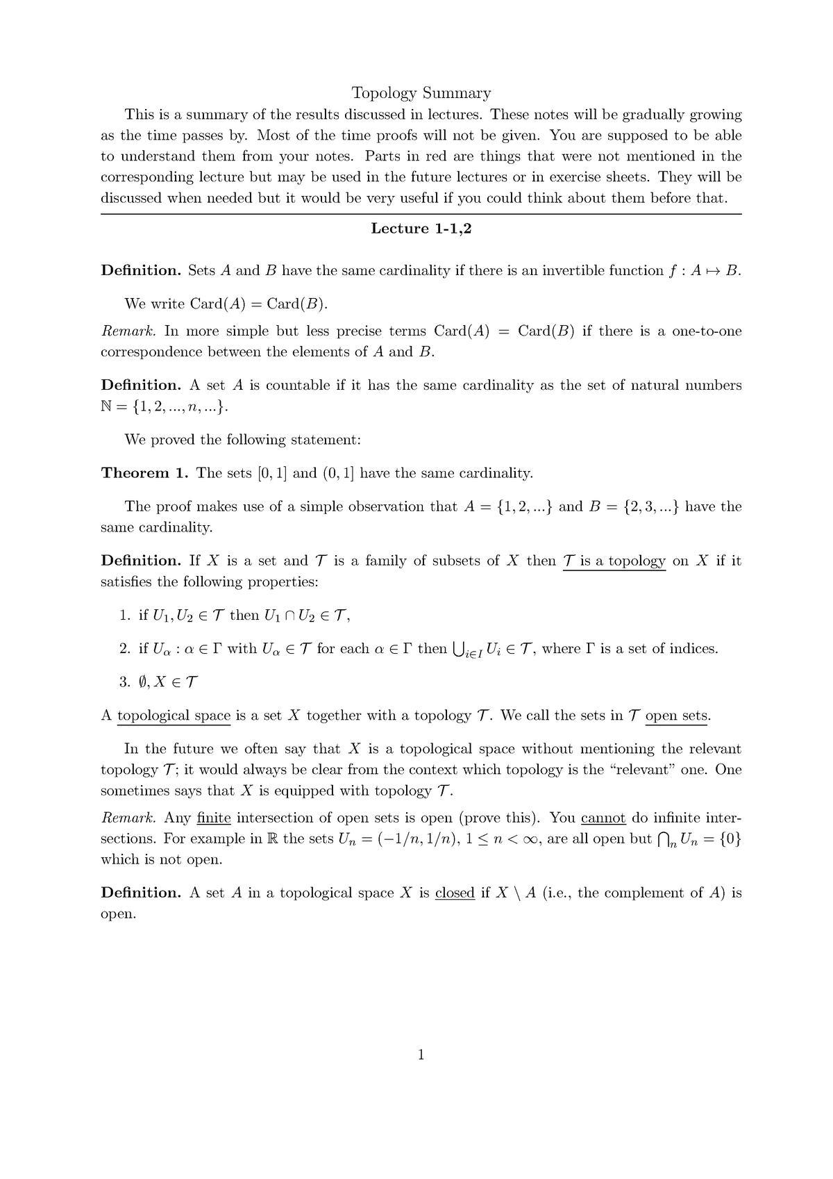 Summary Topology Mth732u Qmul Topology Summary This Is Summary Of The Studocu