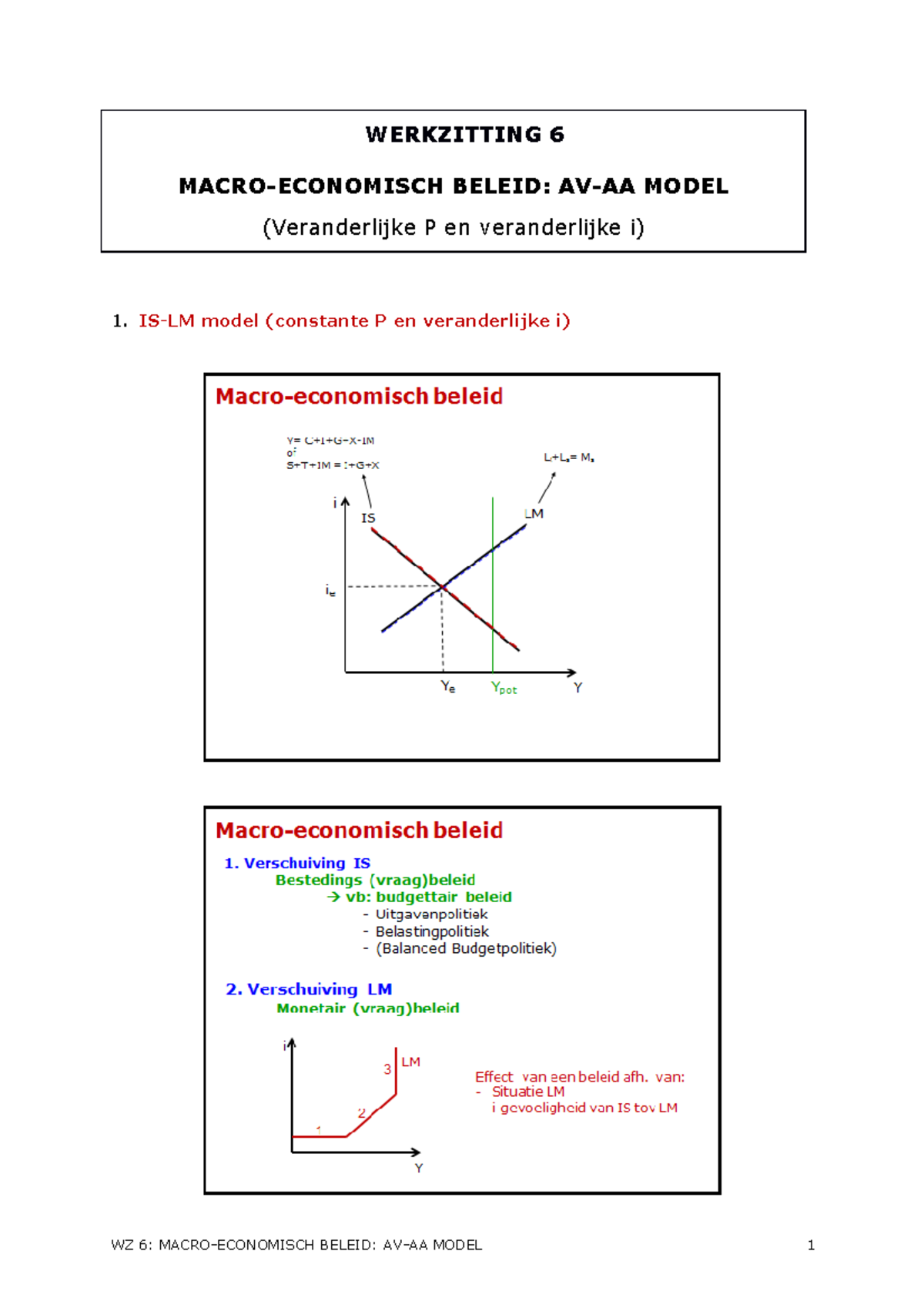 Oefeningenbundel WZ 6(1) - WERKZITTING 6 MACRO-ECONOMISCH BELEID: AV-AA ...