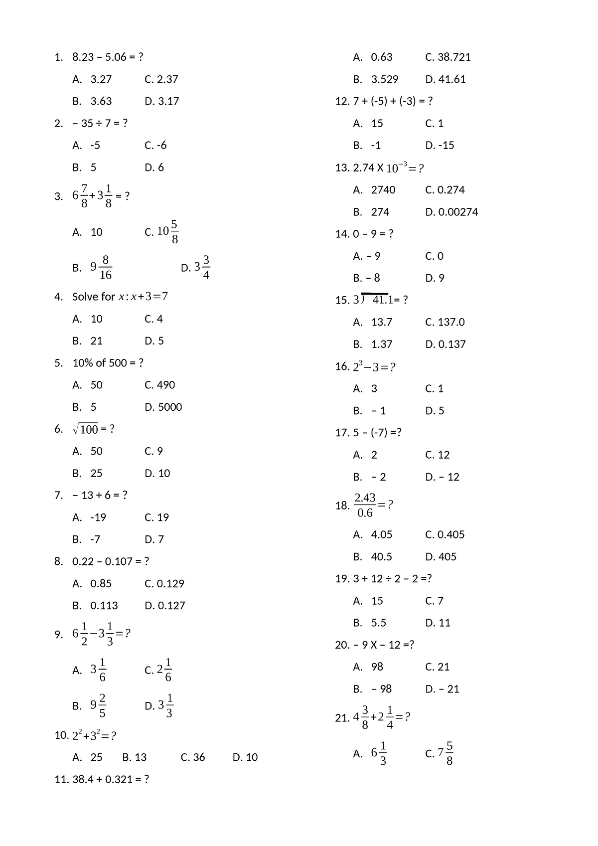 Fun Math Pretest - You can use this module as a reference for the topic ...