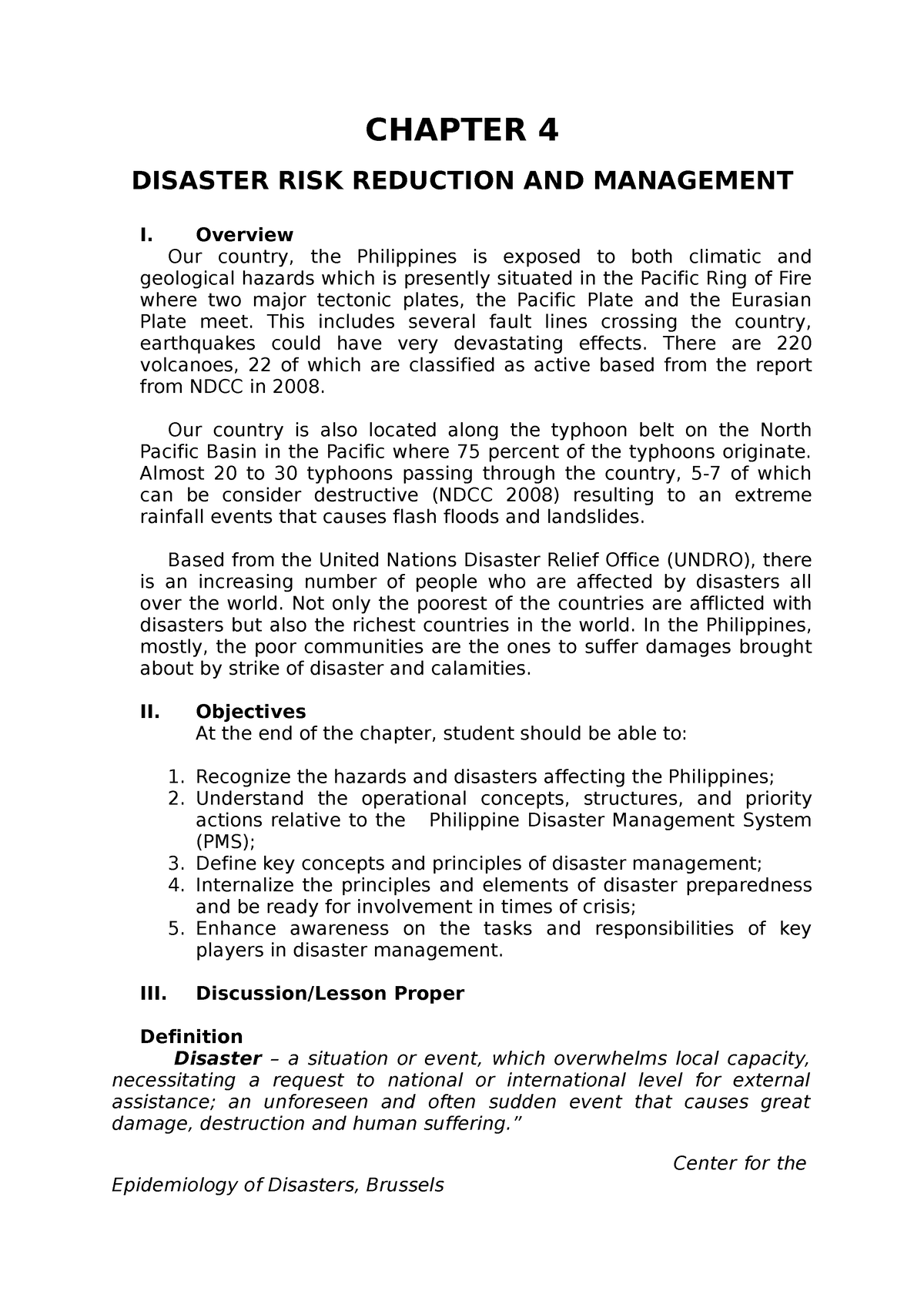 NSTP- Module-1st-Sem-updated - Chapter 4 - CHAPTER 4 DISASTER RISK ...