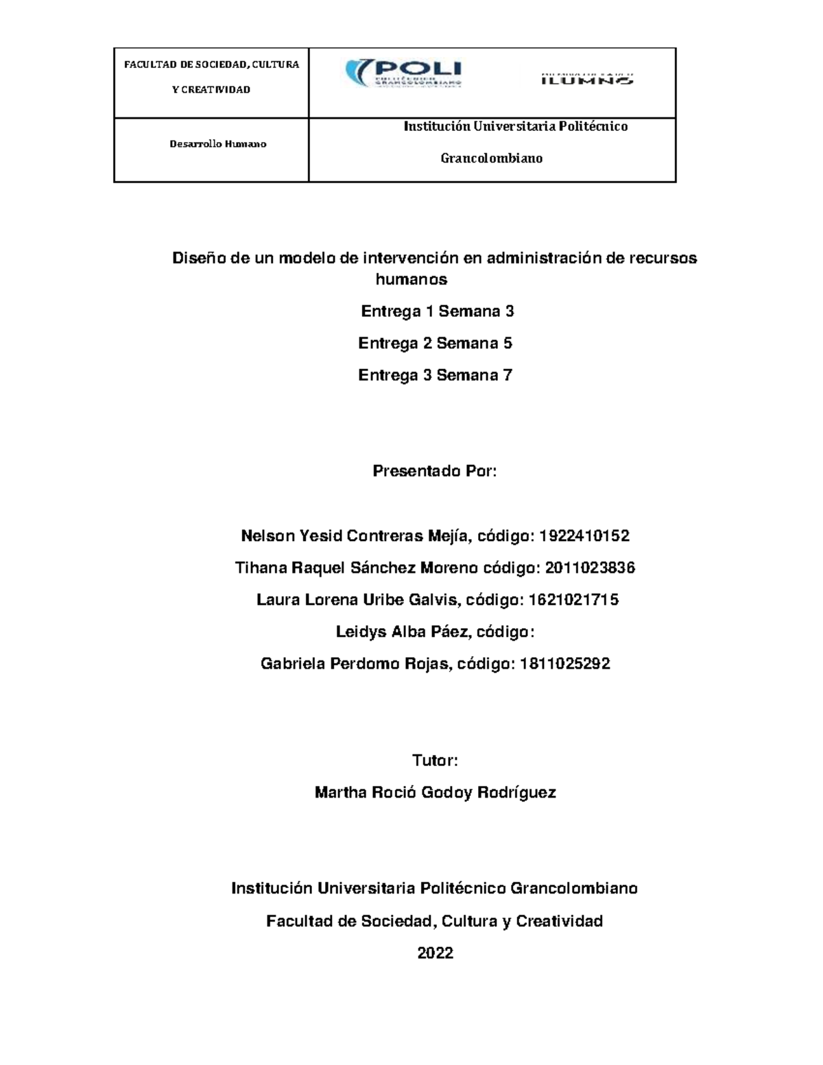 Entrega final - Desarrollo huma, diseño de un modelo de intervención ...
