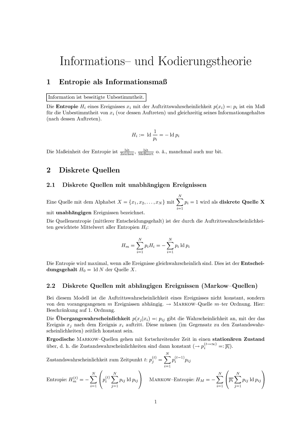 Informations Und Kodierungstheorie Zusammenfassung Sehr - 