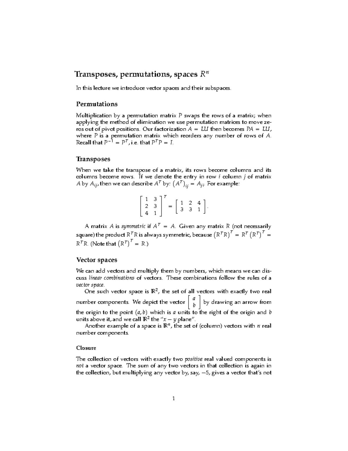 06.Transposes, Permutations, Vector Spaces - Transposes, permutations ...