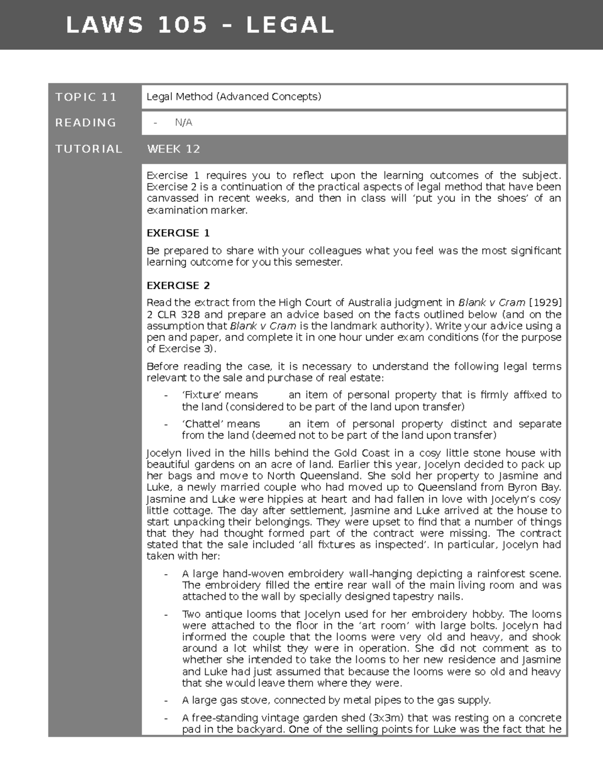 Legal Foundations A - Topic 11 - Legal Method tutorial - TOPIC 11 Legal ...