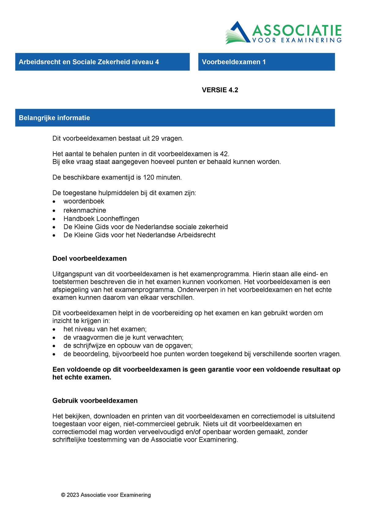 Asz4-voorbeeldexamen 1-1 - © 2023 Associatie Voor Examinering ...