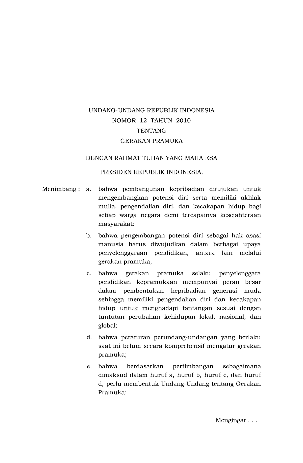 UU No 12 Tahun 2010 - UNDANG-UNDANG REPUBLIK INDONESIA NOMOR 12 TAHUN ...