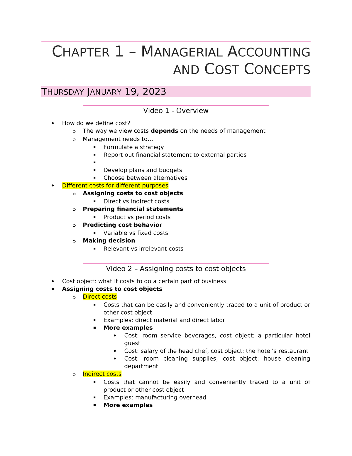 Managerial Accounting Notes - CHAPTER 1 – MANAGERIAL ACCOUNTING AND ...