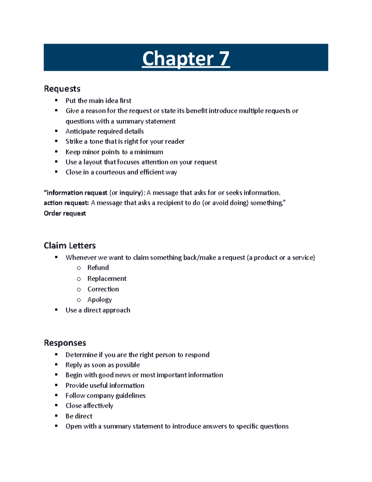 Class 4 Notes - This Summarizes The Chapter - Chapter 7 Requests Put ...